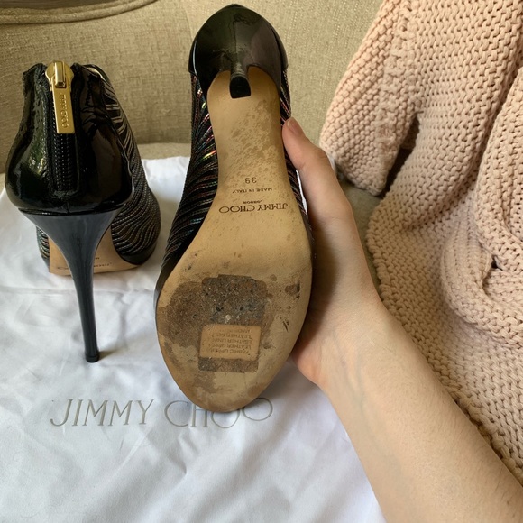 Jimmy Choo Hologram & Black Patent Peep-Toe Bootie - Picture 4 of 7